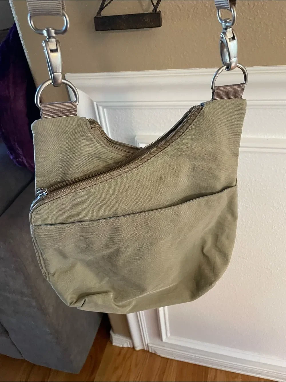 Baggallini Criss Cross Beige and Sky Blue Multi Sectional Crossbody Purse
